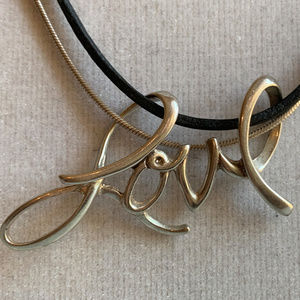 Sterling Silver and Leather "Love" Necklace Suite